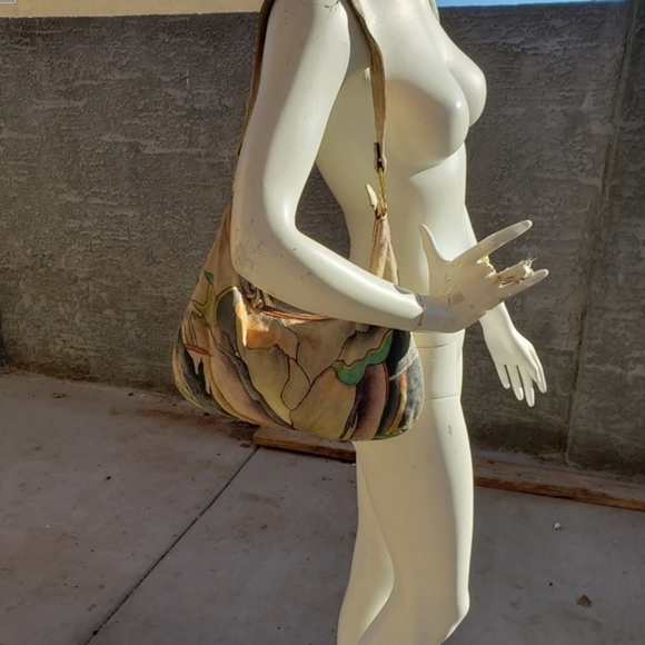 Magnifique abstract leather hand‎ painted shoulder ba - Picture 16 of 16